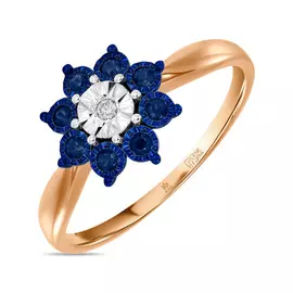 Золотое кольцо c бриллиантом и сапфирами