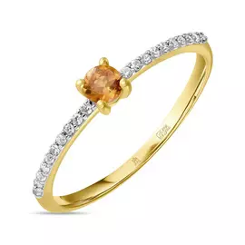 Золотое кольцо c цитрином и бриллиантами