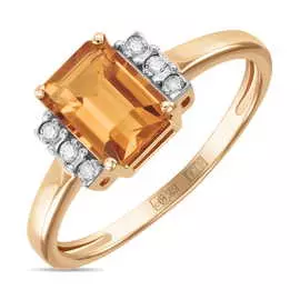 Золотое кольцо c цитрином и бриллиантами
