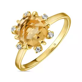 Золотое кольцо c цитрином и фианитами