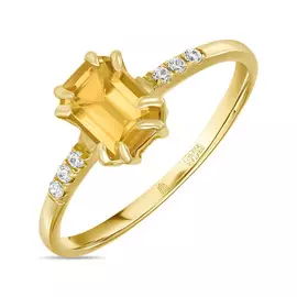 Золотое кольцо c цитрином и фианитами