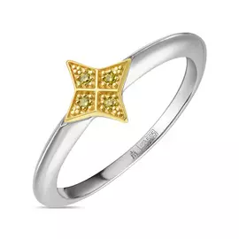 Золотое кольцо c цветными бриллиантами