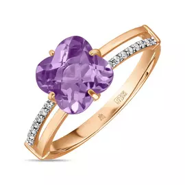 Золотое кольцо c аметистом и фианитами