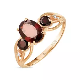 Золотое кольцо c гранатами и фианитами