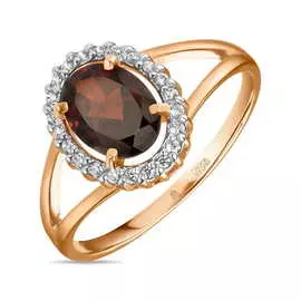 Золотое кольцо c гранатом и фианитами