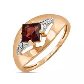 Золотое кольцо c гранатом и фианитами