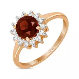 Золотое кольцо c гранатом и фианитами