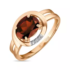 Золотое кольцо c гранатом и фианитами
