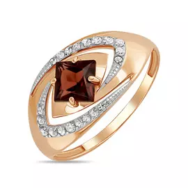 Золотое кольцо c гранатом и фианитами