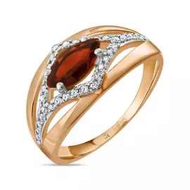 Золотое кольцо c гранатом и фианитами