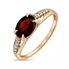 Золотое кольцо c гранатом и фианитами