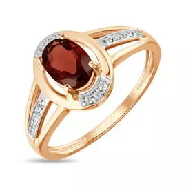 Золотое кольцо c гранатом и фианитами