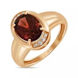 Золотое кольцо c гранатом и фианитами