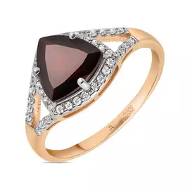 Золотое кольцо c гранатом и фианитами