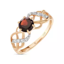 Золотое кольцо c гранатом и фианитами