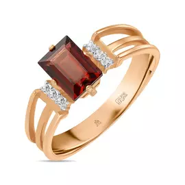 Золотое кольцо c гранатом и фианитами