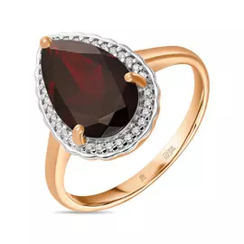Золотое кольцо c гранатом и фианитами