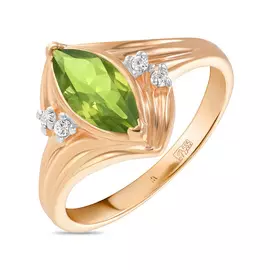 Золотое кольцо c хризолитом и фианитами