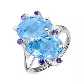 Золотое кольцо c иолитом и топазом