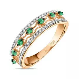 Золотое Кольцо c бриллиантами и изумрудами