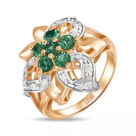 Золотое кольцо c изумрудами и фианитами