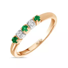 Золотое кольцо c изумрудами и фианитами