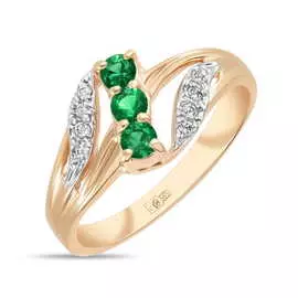Золотое Кольцо c изумрудами и фианитами