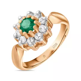 Золотое Кольцо c изумрудом и фианитами