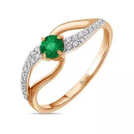 Золотое Кольцо c изумрудом и фианитами