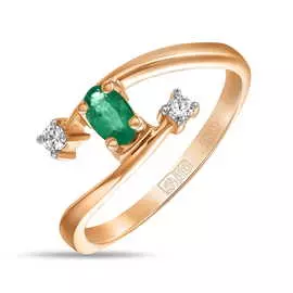 Золотое кольцо c изумрудом и фианитами