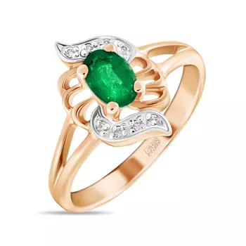 Золотое кольцо c изумрудом и фианитами