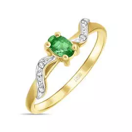 Золотое кольцо c изумрудом и фианитами