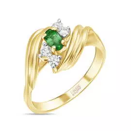 Золотое кольцо c изумрудом и фианитами