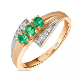 Золотое кольцо c изумрудом и фианитами