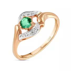 Золотое кольцо c изумрудом и фианитами