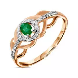 Золотое Кольцо c изумрудом и фианитами