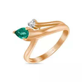 Золотое кольцо c изумрудом и фианитом