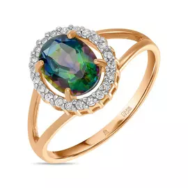 Золотое кольцо c кварцем и фианитами