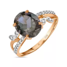 Золотое кольцо c наноситал султанитом и фианитами