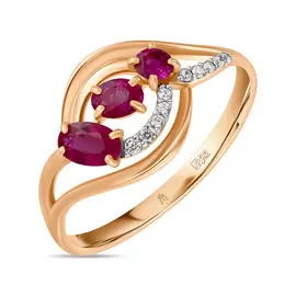 Золотое Кольцо c рубинами и фианитами
