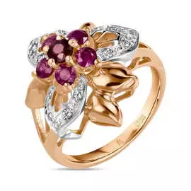 Золотое кольцо c рубинами и фианитами