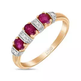 Золотое кольцо c рубинами и фианитами