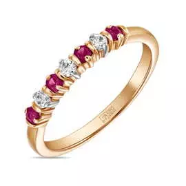 Золотое кольцо c рубинами и фианитами