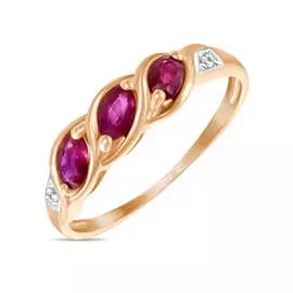 Золотое кольцо c рубинами и фианитами