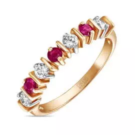 Золотое кольцо c рубинами и фианитами