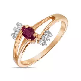 Золотое кольцо c рубином и фианитами