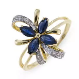 Золотое кольцо c бриллиантами и сапфирами