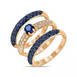 Золотое кольцо c сапфирами и фианитами