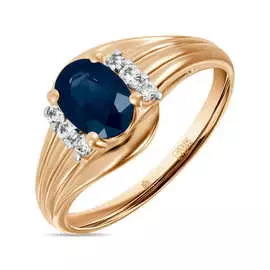 Золотое кольцо c сапфиром и фианитами