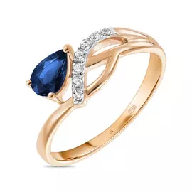 Золотое Кольцо c сапфиром и фианитами